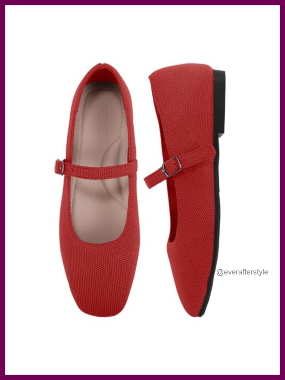 Knit Square Toe Ballet Flats Adjustable Ankle Strap Arch Support Mary Jane
